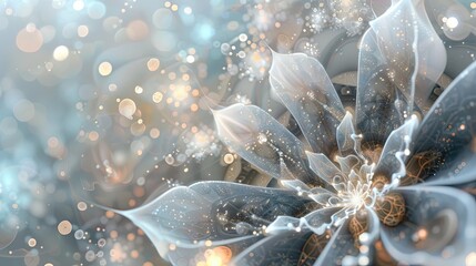 Canvas Print - Wallpaper with white and platinum tones bokeh lights and crystalline designs