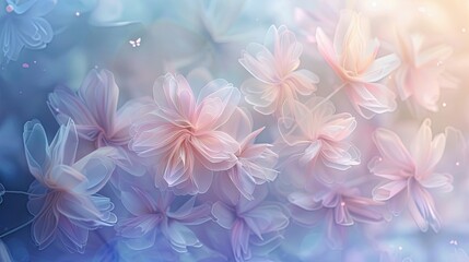 Canvas Print - Ethereal background with pastel flowers soft gradients and bokeh effects