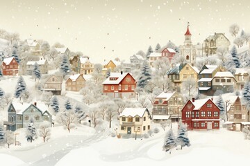 Poster - Solid toile wallpaper of snowy town architecture landscape building.