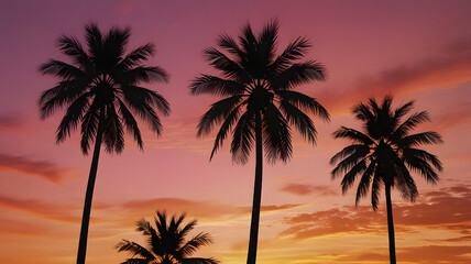 Canvas Print - palm trees at sunset, ai generated