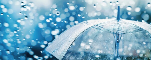 Wall Mural - Transparent umbrella in the rain with colorful bokeh lights in the background.