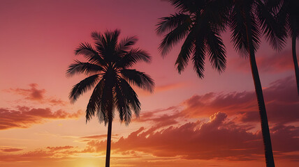 Canvas Print - palm trees at sunset, ai generated