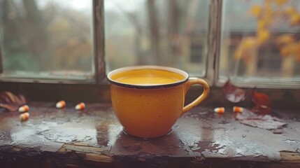 Wall Mural - A Cozy Cup of Coffee on a Rainy Day