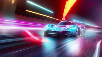 Wall Mural - Ultra fast racing car running on futuristic tunnel