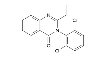 Wall Mural - cloroqualone molecule, structural chemical formula, ball-and-stick model, isolated image sedative