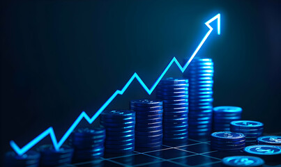 Illustration depicting a graph line trending upward amidst stacks of coins, symbolizing financial growth or investment success.