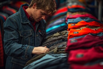 Wall Mural - Young Man Shopping for Clothes in a Clothing Store