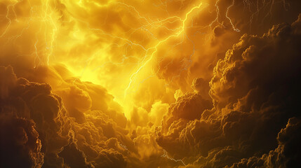 Wall Mural - Thunderclouds illuminated by bright yellow lightning. Background for design