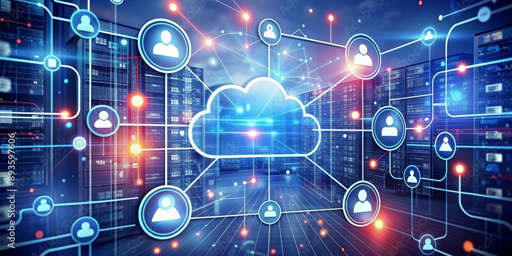 Cloud Computing in Modern Data Center. Futuristic visualization of ...