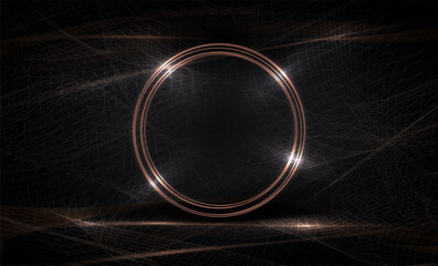 Wall Mural - Composition with a wavy mesh pattern, a round frame in a golden tone.