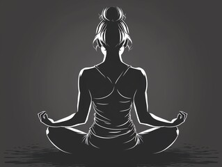 Silhouette of a woman meditating in a peaceful pose.