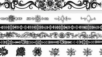 Wall Mural - Different elegant black and white borders with intricate designs displayed together