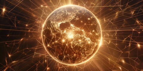 Wall Mural - a spherical brilliance globe emitting radiant lines, signifying the advancement of global technology