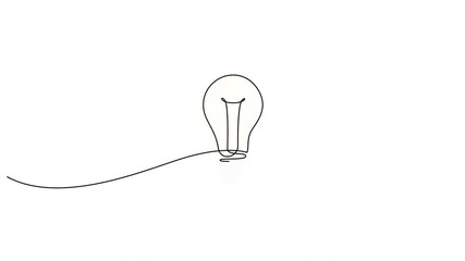 Wall Mural - self drawing animation of continuous one line art of light bulb. idea concept. hand drawn animated s