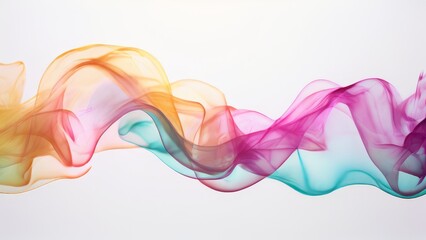 Wall Mural - Airy, transparent like haze, silk multicolored 3d wave on white background, 3d render, abstract, background, banner.