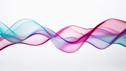 Wall Mural - Airy, transparent like haze, silk 3d wave pink with emerald on white background, 3d render, abstract, background, banner.