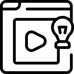 Wall Mural - Simple black and white icon of a video marketing idea with a website page displaying a video player and a light bulb