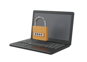 laptop with padlock security concept 3d icon