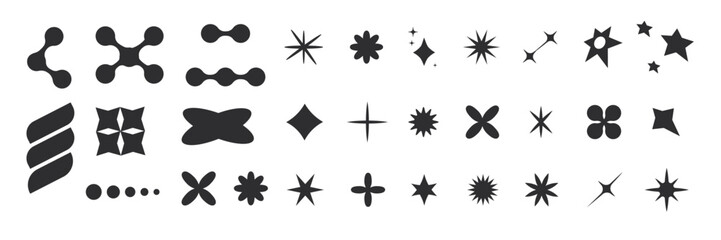 Wall Mural - set of y2k minimal geometric shapes thin line rings, abstract aesthetic element illustrated for bann