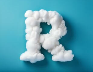 Capital letter R made of clouds or soft cotton. Fluffy airy style. Scrapbook activity. Generative AI