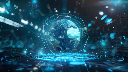 Wall Mural - futuristic digital planet Earth space global map technology starry cosmic atmosphere data neural network innovation cyber astronomy circuits high-tech communication science web transmission internet