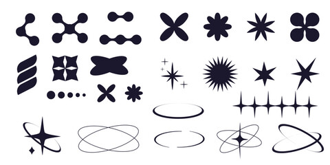 Wall Mural - set of y2k minimal geometric shapes thin line rings, abstract aesthetic element illustrated for bann