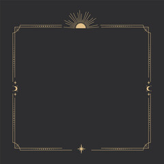 Wall Mural - gold celestial minimal esoteric frame, thin line border, mystyc linear decoration with dots, moon, s