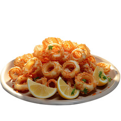 Sticker - A Delicious Dish Plate Filled with Golden Fried Crispy Squid Served with Lemon. Ready to Eaten.