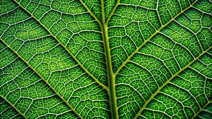 Poster - Vibrant green leaf's intricate texture revealed in stunning macro photography, showcasing delicate veins, subtle patterns, and natural beauty in exquisite detail.