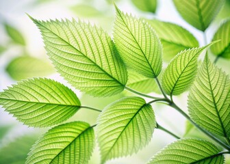 Wall Mural - Delicate green leaves with soft, feathery edges and gentle veins showcased on a pristine white background, evoking a sense of serenity and natural beauty.