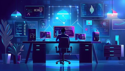 Cybersecurity Expert Working On a Hacker Attack