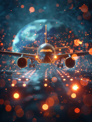 Wall Mural - 3D Particle Aircraft Takeoff Technology Illustration