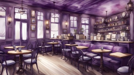 Wall Mural - cafe with purple wooden style