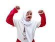 © Hanna Yohanna  - Indonesian Muslim woman in white hijab, red and white shirt, happy expression, Indonesian independence day 17 August, isolated on white background.