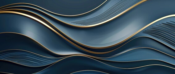 Sticker - Luxury Blissful Blues background with golden wavy line.