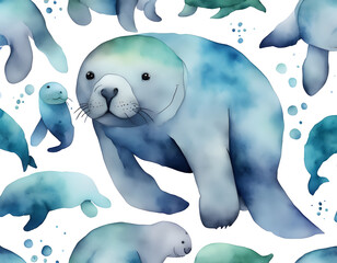 Watercolor manatee background