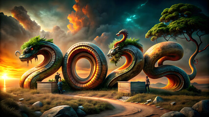 Snake zodiac sign 2025, 3d render, asian style