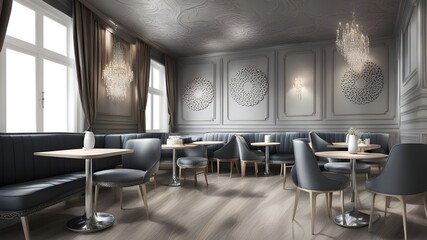 Wall Mural - cafe with silver wooden style