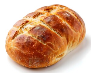 Perfectly Baked Crispy Crust Bread Loaf on White Background with Copy Space