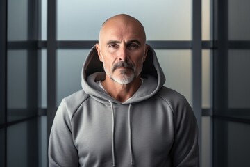 Canvas Print - Portrait of a content man in his 50s sporting a comfortable hoodie on modern minimalist interior