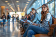 © Kmikhidov - A group of individuals sit in a waiting area, holding resumes, and preparing for upcoming job interviews. . Unemployment and the economic crisis