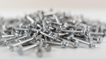 nails and screws piles on white background