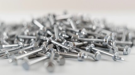 Poster - nails and screws piles on white background