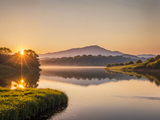 Wall Mural - sunrise over the river