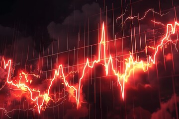 Poster - Red Glowing Stock Market Chart with Lightning Effect