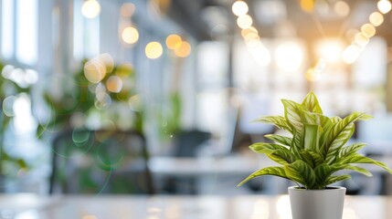 Wall Mural - A potted plant sits on a table in a room with a lot of light