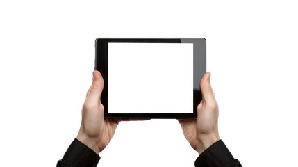 Canvas Print - Modern tablet computer held by male hands on a white background