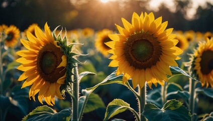 Wall Mural - Sunflower garden in sunlight, bold and colorful painting