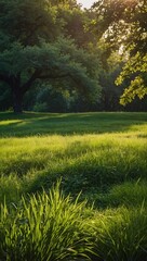 Canvas Print - Sunny park backdrop with lush green grass