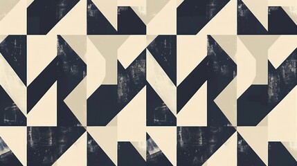 Wall Mural - a black and white patterned wallpaper with a lot of squares and triangles